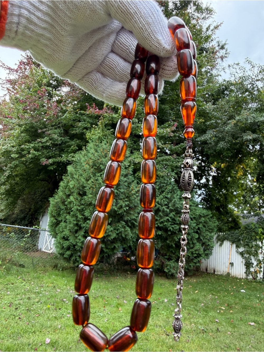 Antique Heavy Damarli Faturan Bakelite Tesbih 73.44g 17x11mm Islamic Prayer Bead